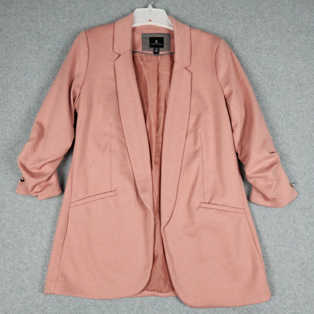 Jules & Leopold Blazer Womens Medium Pink Open Front Ruched Business Office Wear
